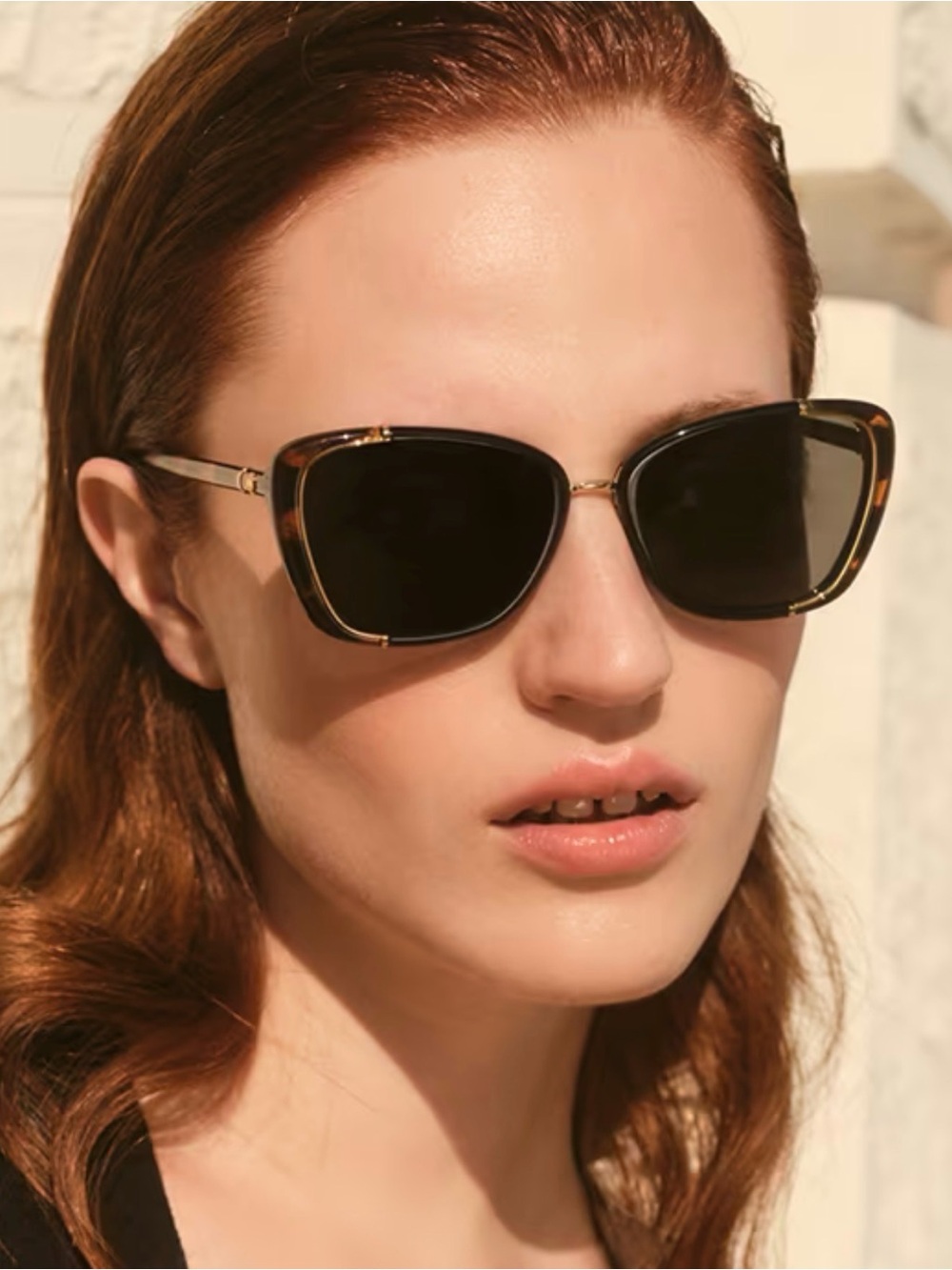 Tory Burch Eleanor cat-eye sunglasses Tortoise black frame metallic rim case